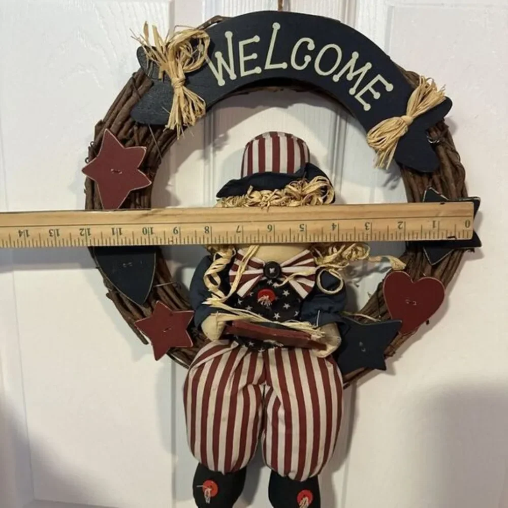 4th of July Patriotic Wreath for Front Door Red‎ White Blue Vintage hanging